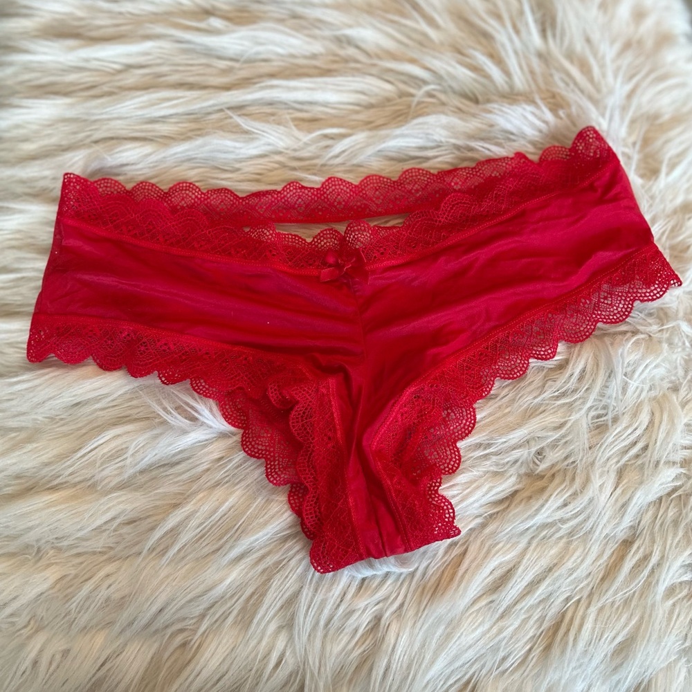 NWT Victoria’s Secret Very Sexy Cheeky Red Satin and Lace Panties, Size L